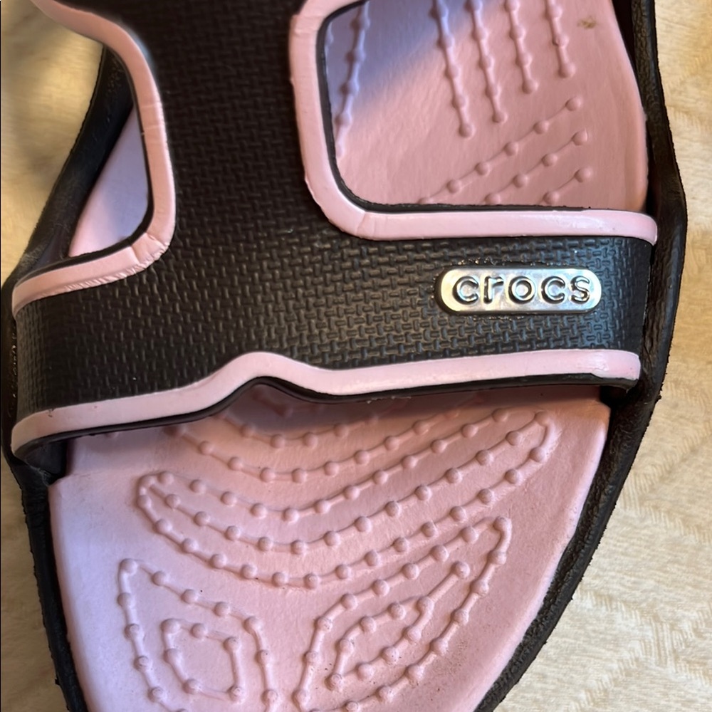 CROCS  dual tone Slide Sandals, brown/pink, w 6 - Picture 2 of 7